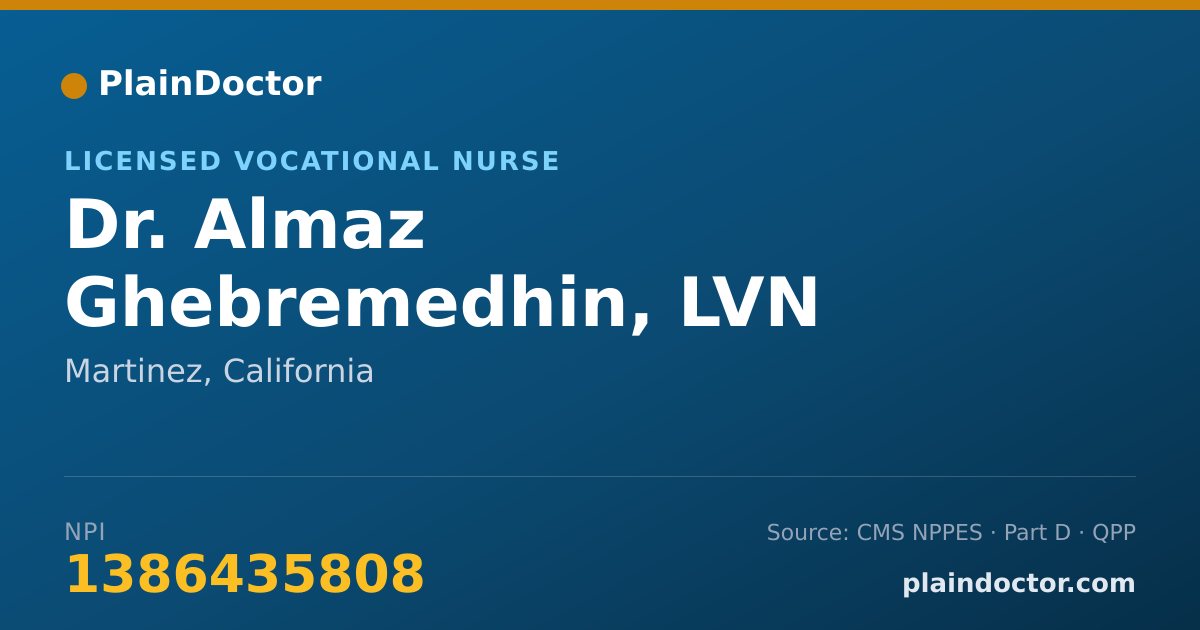 Shareable card for Almaz Ghebremedhin, LVN - Licensed Vocational Nurse, Martinez, CA