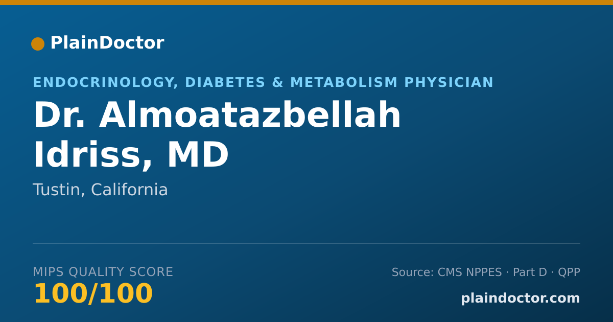 Shareable card for Almoatazbellah Idriss, MD - Endocrinology, Diabetes & Metabolism Physician, Tustin, CA