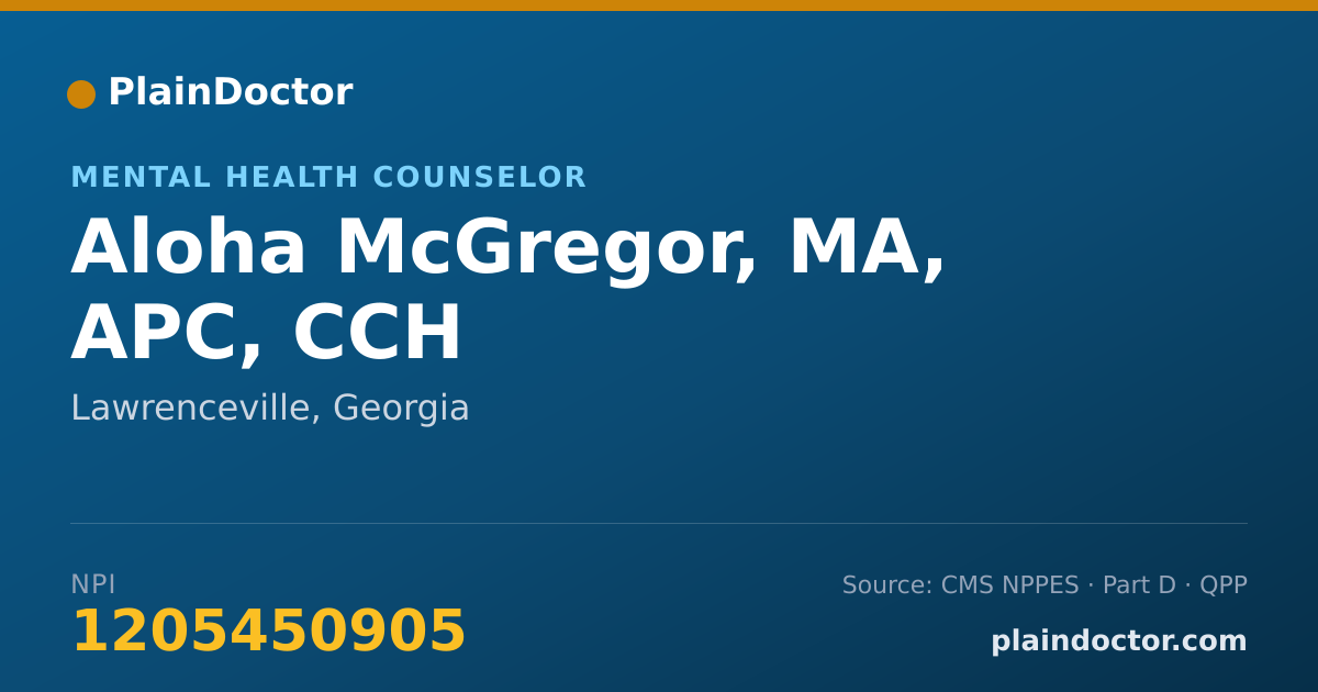 Shareable card for Aloha McGregor, MA, APC, CCH - Mental Health Counselor, Lawrenceville, GA