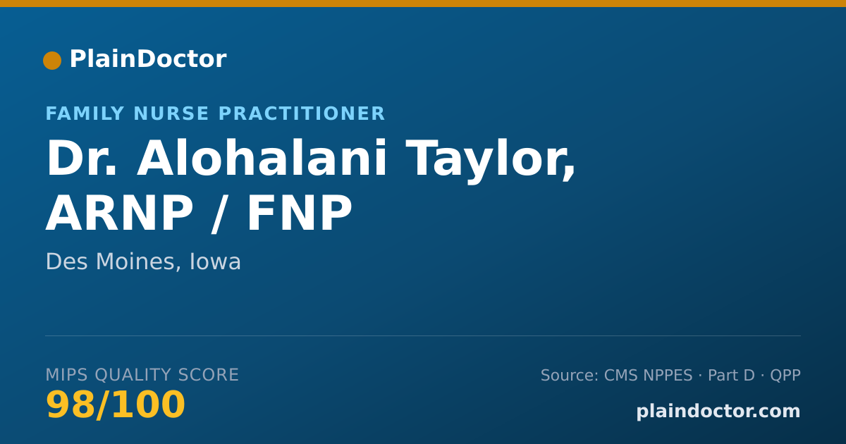 Shareable card for Alohalani Taylor, ARNP / FNP - Family Nurse Practitioner, Des Moines, IA