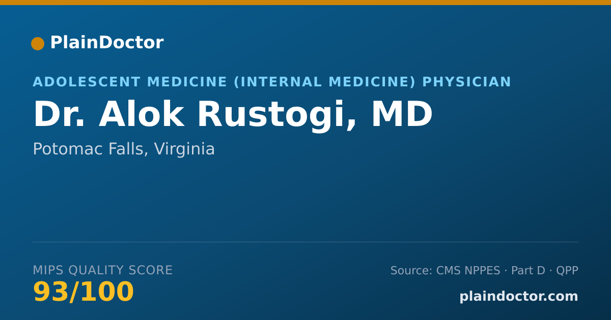 Shareable card for Alok Rustogi, MD - Adolescent Medicine (Internal Medicine) Physician, Potomac Falls, VA