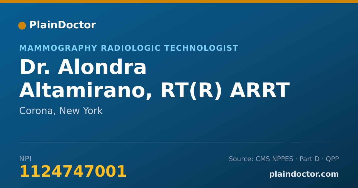 Shareable card for Alondra Altamirano, RT(R) ARRT - Mammography Radiologic Technologist, Corona, NY
