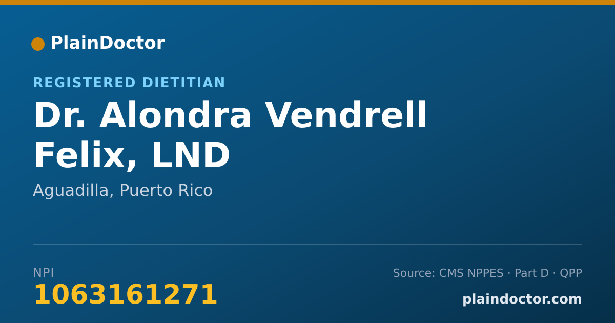 Shareable card for Alondra Vendrell Felix, LND - Registered Dietitian, Aguadilla, PR