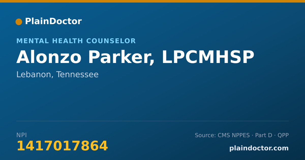 Shareable card for Alonzo Parker, LPCMHSP - Mental Health Counselor, Lebanon, TN