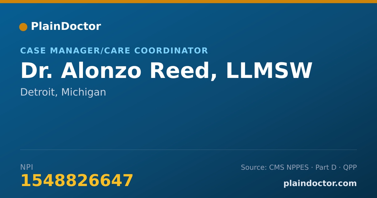 Shareable card for Alonzo Reed, LLMSW - Case Manager/Care Coordinator, Detroit, MI
