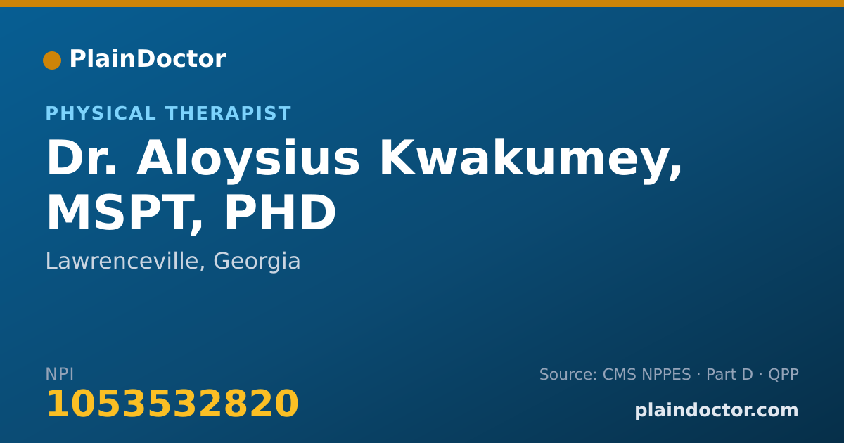 Shareable card for Aloysius Kwakumey, MSPT, PHD - Physical Therapist, Lawrenceville, GA