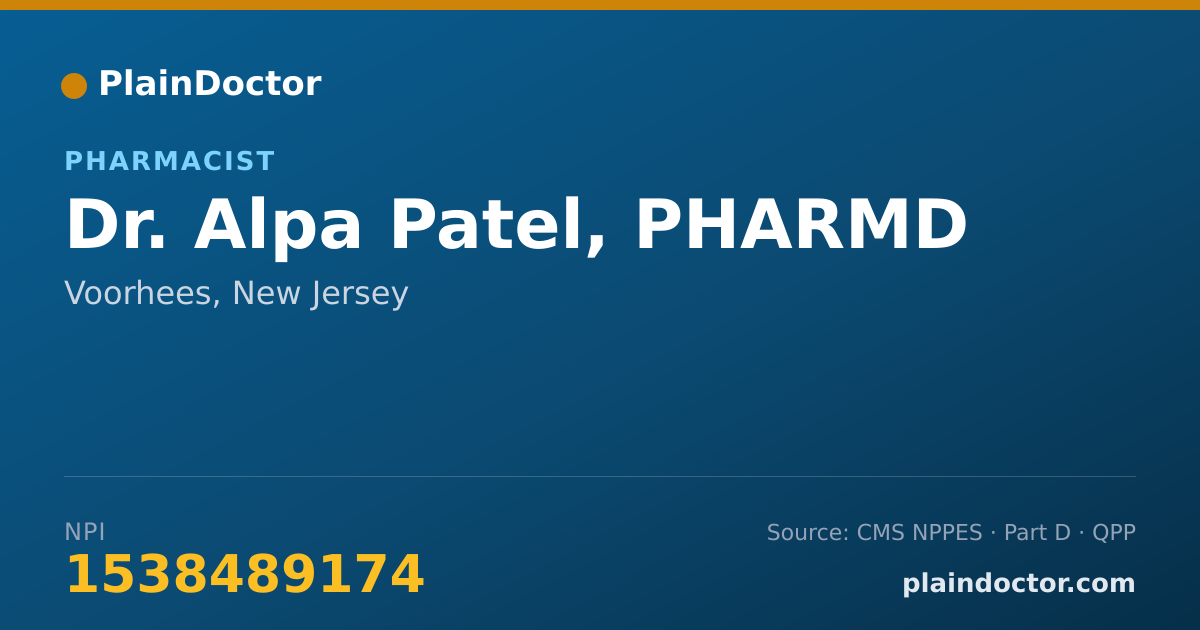 Shareable card for Alpa Patel, PHARMD - Pharmacist, Voorhees, NJ