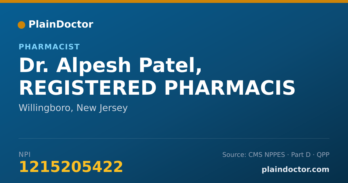 Shareable card for Alpesh Patel, REGISTERED PHARMACIS - Pharmacist, Willingboro, NJ