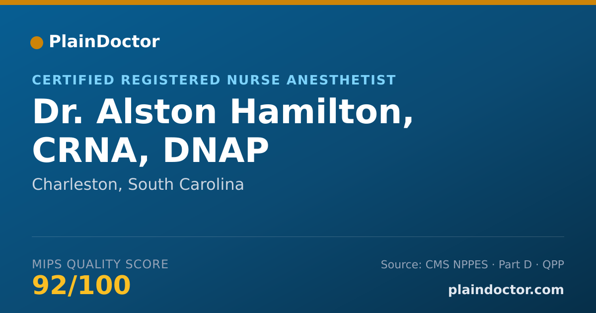 Shareable card for Alston Hamilton, CRNA, DNAP - Certified Registered Nurse Anesthetist, Charleston, SC