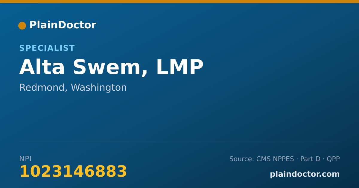 Shareable card for Alta Swem, LMP - Specialist, Redmond, WA