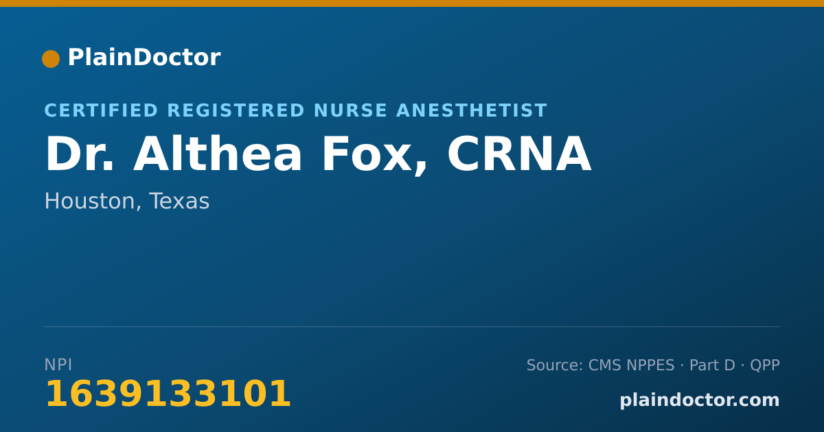 Shareable card for Althea Fox, CRNA - Certified Registered Nurse Anesthetist, Houston, TX