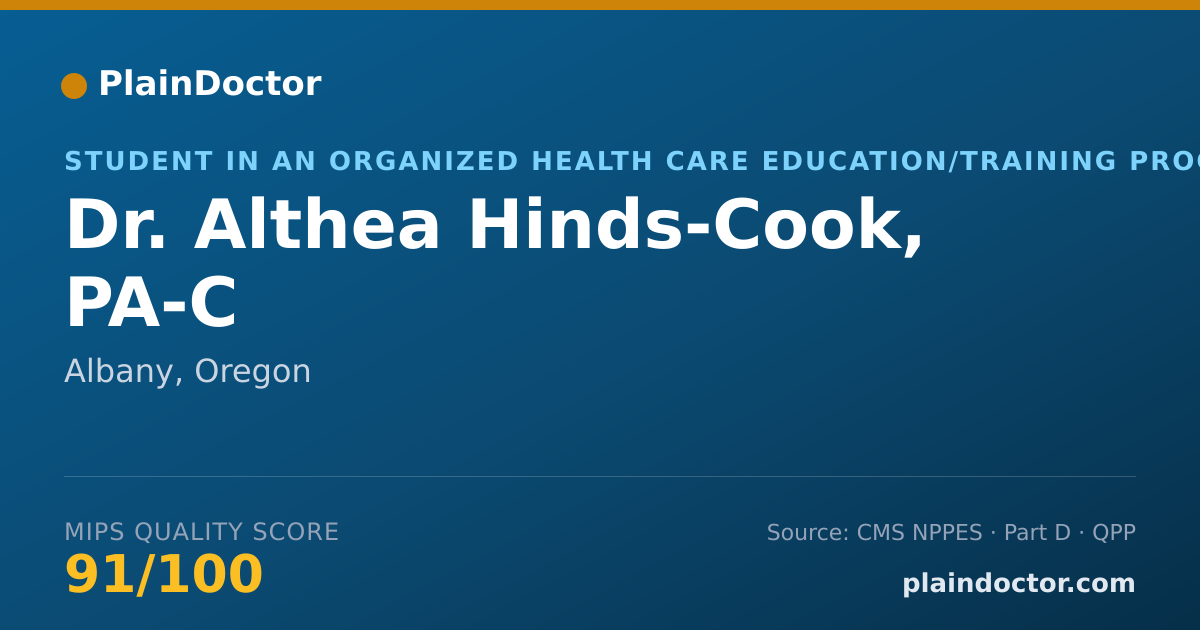 Shareable card for Althea Hinds-Cook, PA-C - Student in an Organized Health Care Education/Training Program, Albany, OR