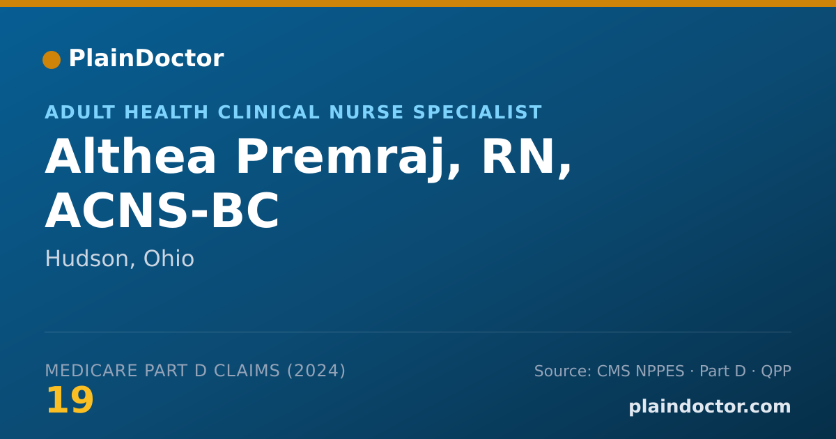 Shareable card for Althea Premraj, RN, ACNS-BC - Adult Health Clinical Nurse Specialist, Hudson, OH