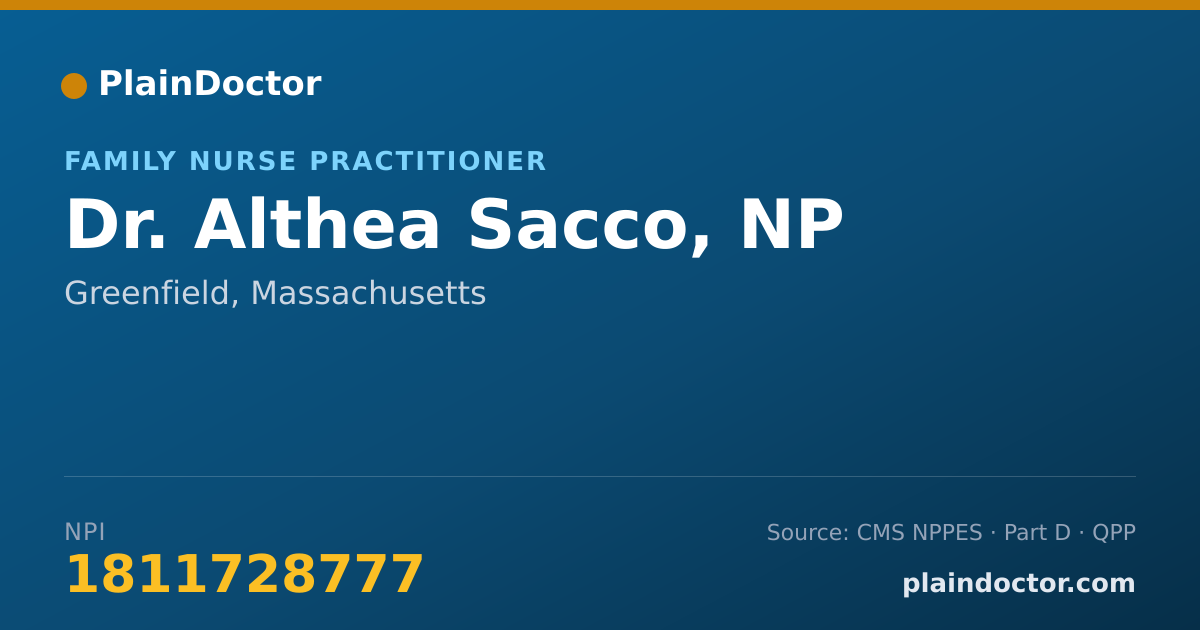 Shareable card for Althea Sacco, NP - Family Nurse Practitioner, Greenfield, MA