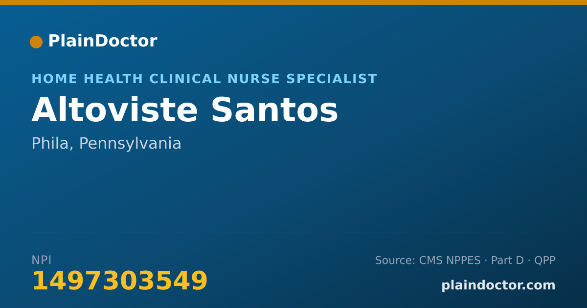 Shareable card for Altoviste Santos - Home Health Clinical Nurse Specialist, Phila, PA