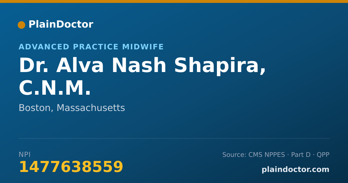 Shareable card for Alva Nash Shapira, C.N.M. - Advanced Practice Midwife, Boston, MA