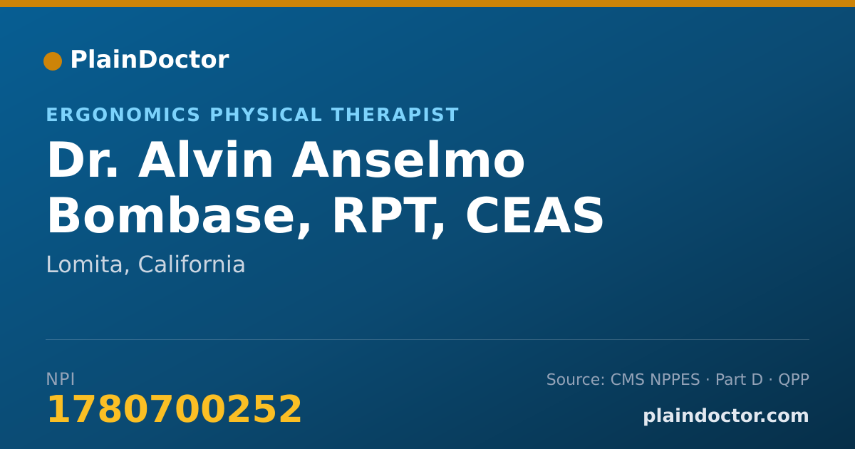 Shareable card for Alvin Anselmo Bombase, RPT, CEAS - Ergonomics Physical Therapist, Lomita, CA