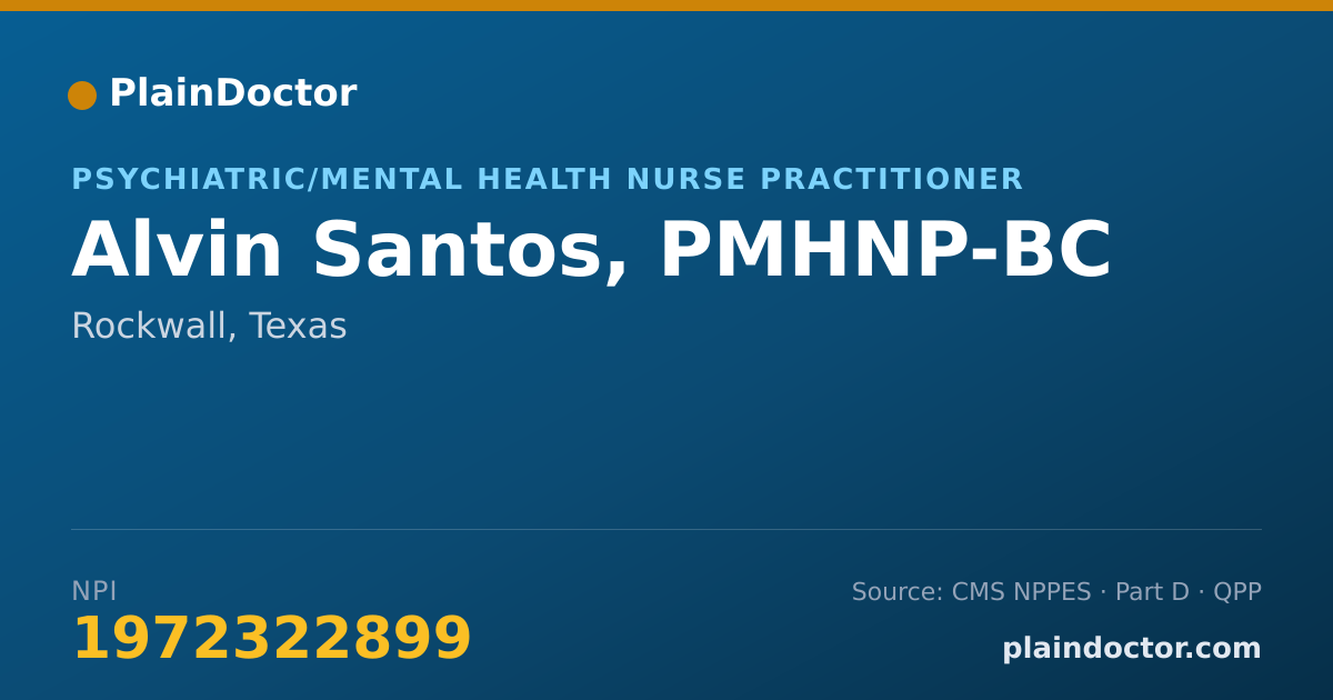 Shareable card for Alvin Santos, PMHNP-BC - Psychiatric/Mental Health Nurse Practitioner, Rockwall, TX