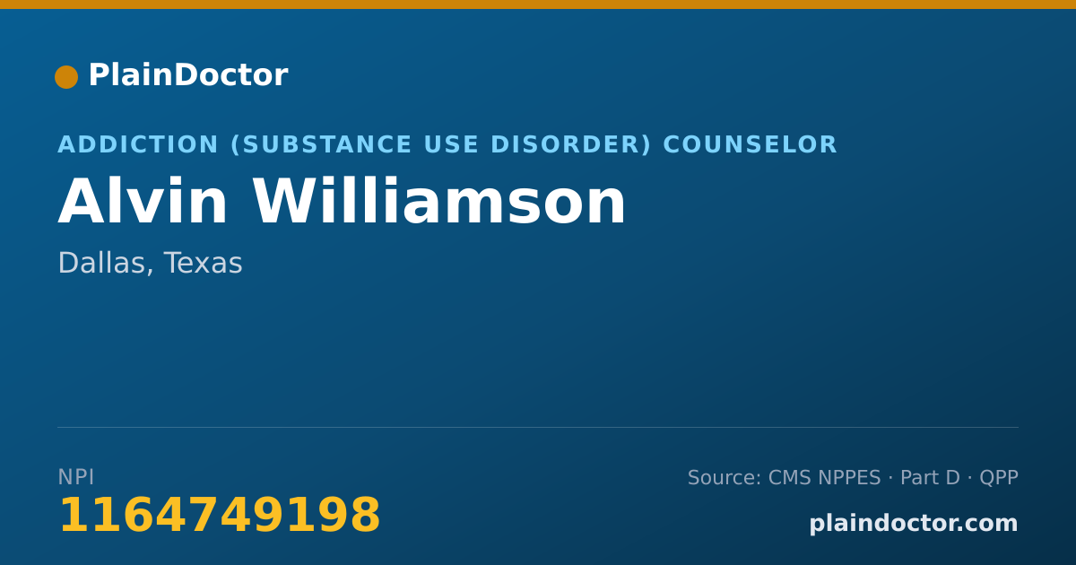 Shareable card for Alvin Williamson - Addiction (Substance Use Disorder) Counselor, Dallas, TX