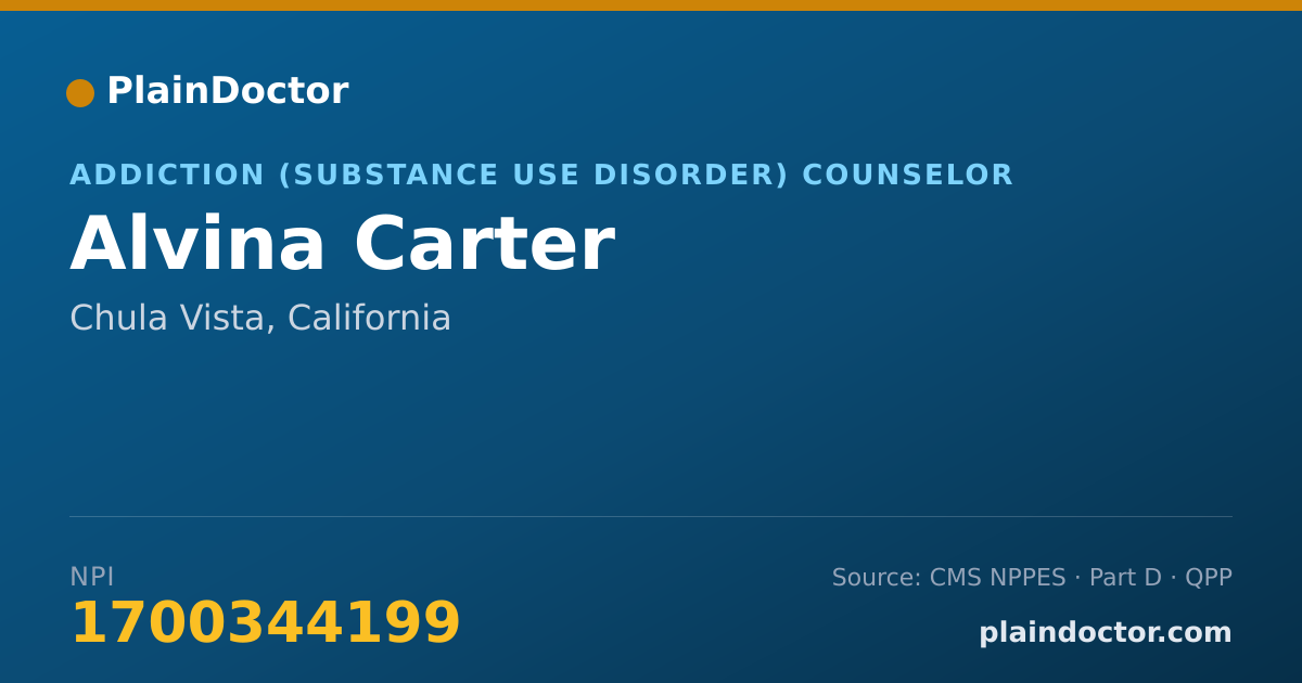 Shareable card for Alvina Carter - Addiction (Substance Use Disorder) Counselor, Chula Vista, CA