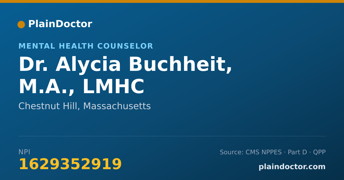 Shareable card for Alycia Buchheit, M.A., LMHC - Mental Health Counselor, Chestnut Hill, MA