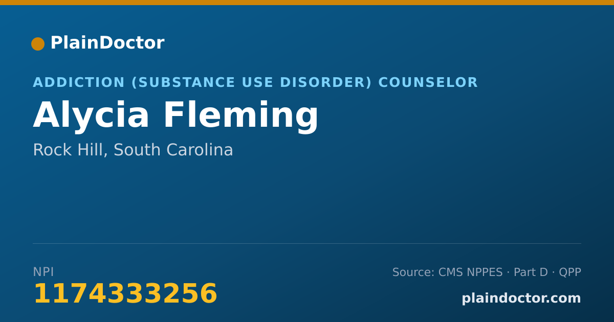 Shareable card for Alycia Fleming - Addiction (Substance Use Disorder) Counselor, Rock Hill, SC