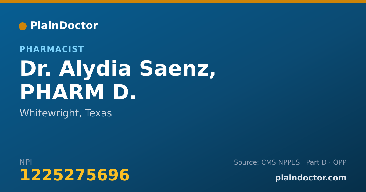 Shareable card for Alydia Saenz, PHARM D. - Pharmacist, Whitewright, TX