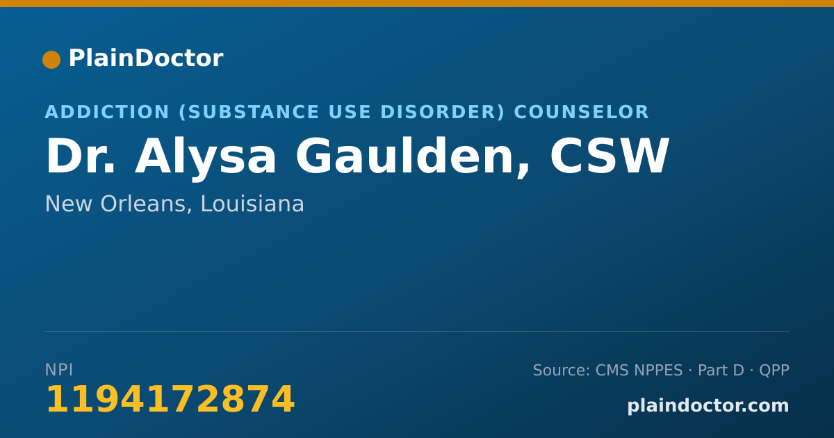 Shareable card for Alysa Gaulden, CSW - Addiction (Substance Use Disorder) Counselor, New Orleans, LA