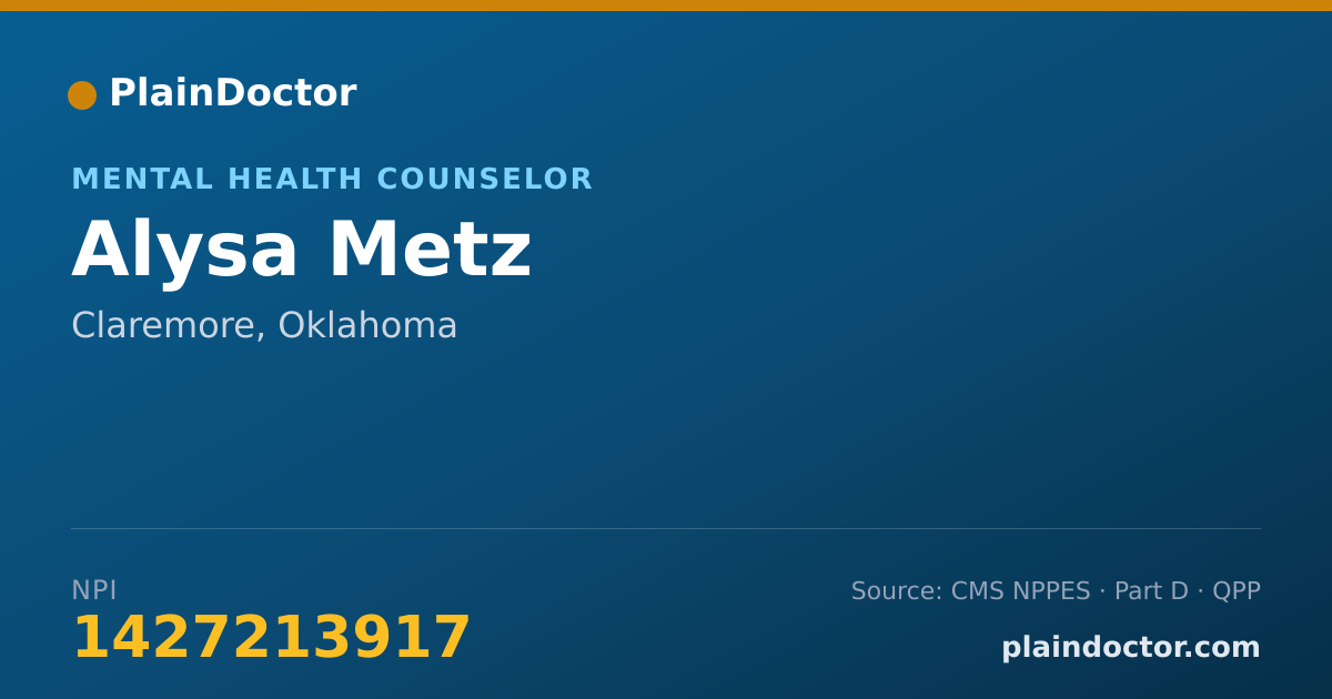 Shareable card for Alysa Metz - Mental Health Counselor, Claremore, OK
