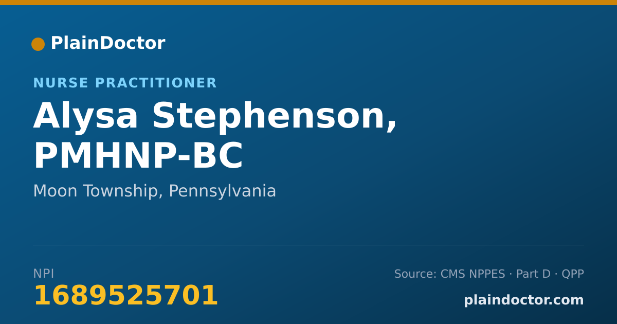 Shareable card for Alysa Stephenson, PMHNP-BC - Psychiatric/Mental Health Nurse Practitioner, Moon Township, PA