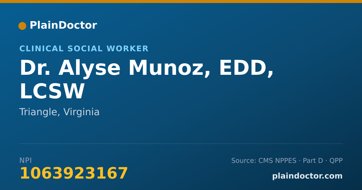 Shareable card for Alyse Munoz, EDD, LCSW - Clinical Social Worker, Triangle, VA