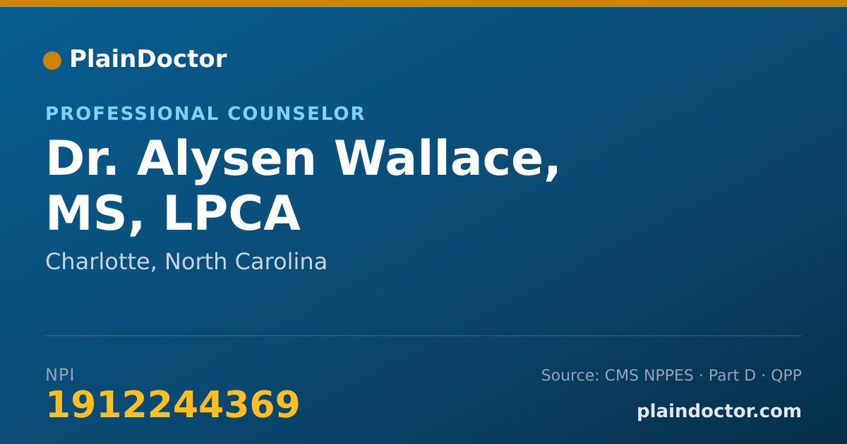 Shareable card for Alysen Wallace, MS, LPCA - Professional Counselor, Charlotte, NC