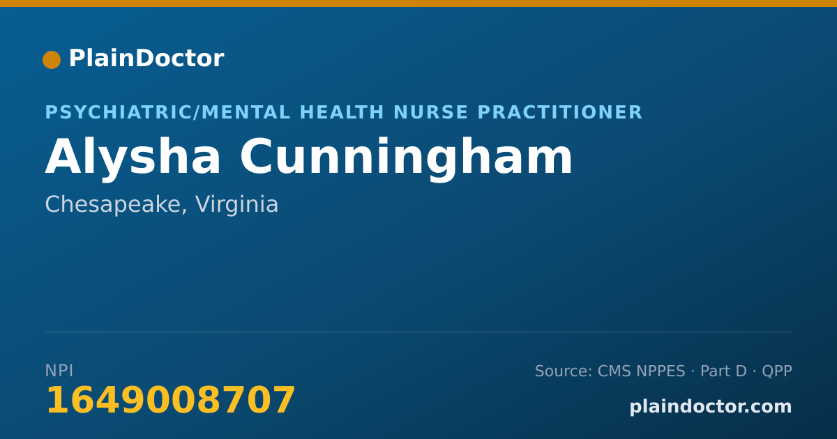 Shareable card for Alysha Cunningham - Psychiatric/Mental Health Nurse Practitioner, Chesapeake, VA