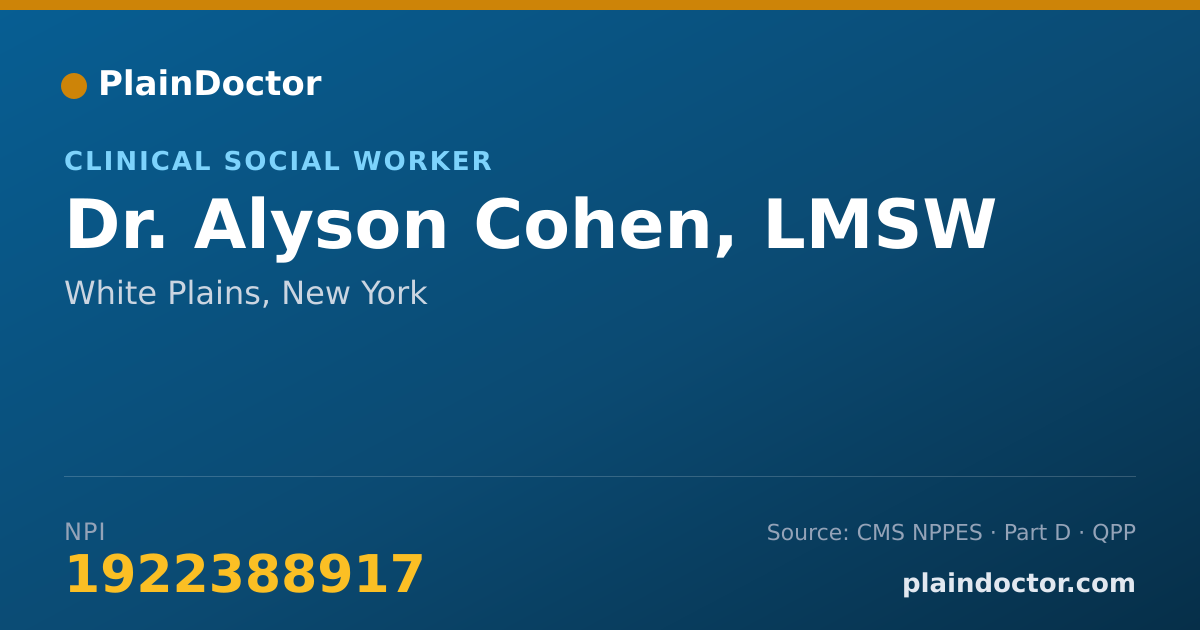 Shareable card for Alyson Cohen, LMSW - Clinical Social Worker, White Plains, NY