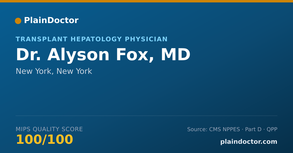 Shareable card for Alyson Fox, MD - Transplant Hepatology Physician, New York, NY