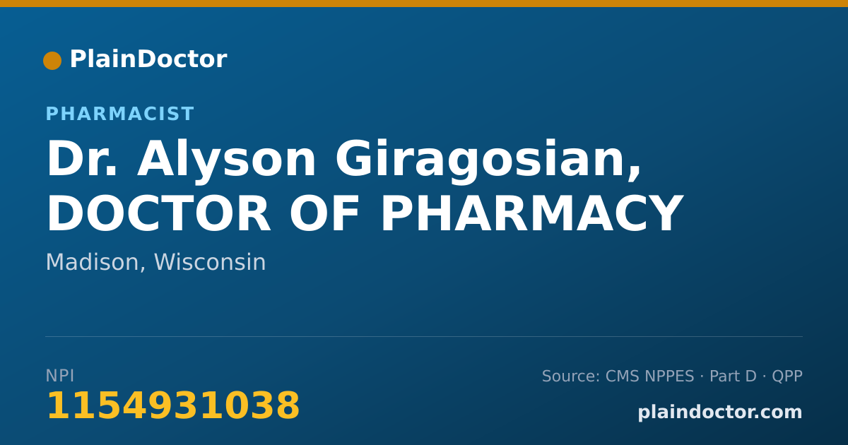 Shareable card for Alyson Giragosian, DOCTOR OF PHARMACY - Pharmacist, Madison, WI
