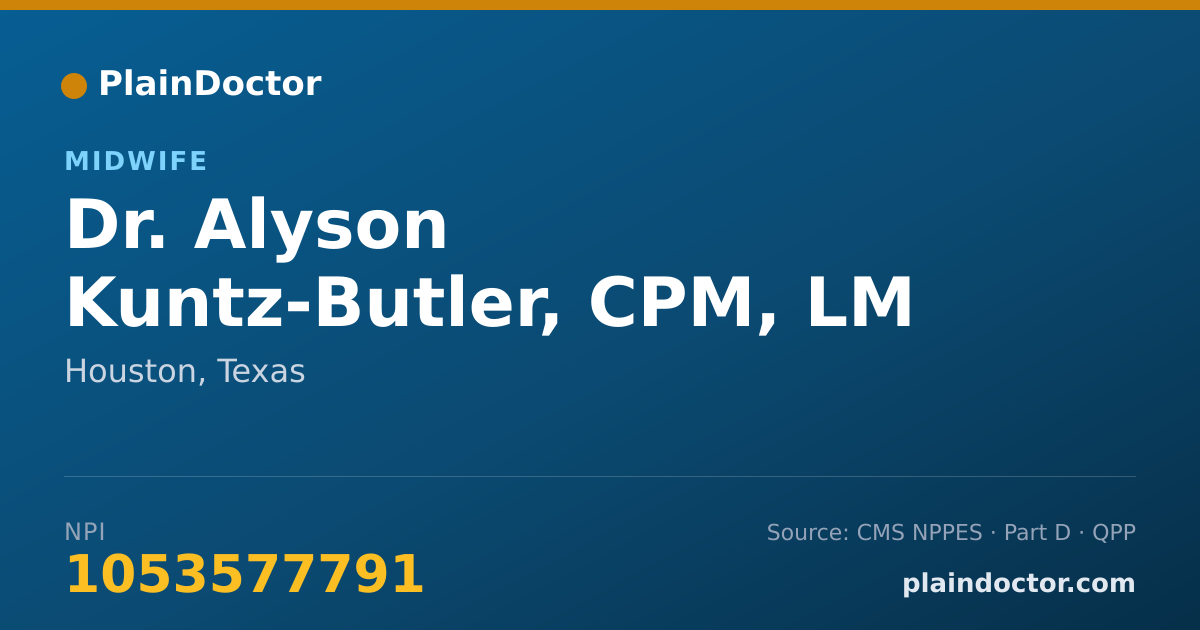 Shareable card for Alyson Kuntz-Butler, CPM, LM - Midwife, Houston, TX