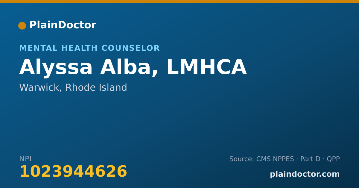 Shareable card for Alyssa Alba, LMHCA - Mental Health Counselor, Warwick, RI