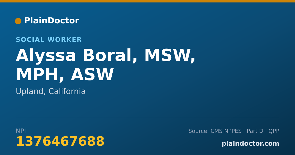 Shareable card for Alyssa Boral, MSW, MPH, ASW - Social Worker, Upland, CA