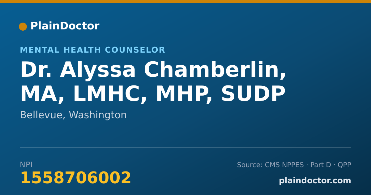 Shareable card for Alyssa Chamberlin, MA, LMHC, MHP, SUDP - Mental Health Counselor, Bellevue, WA