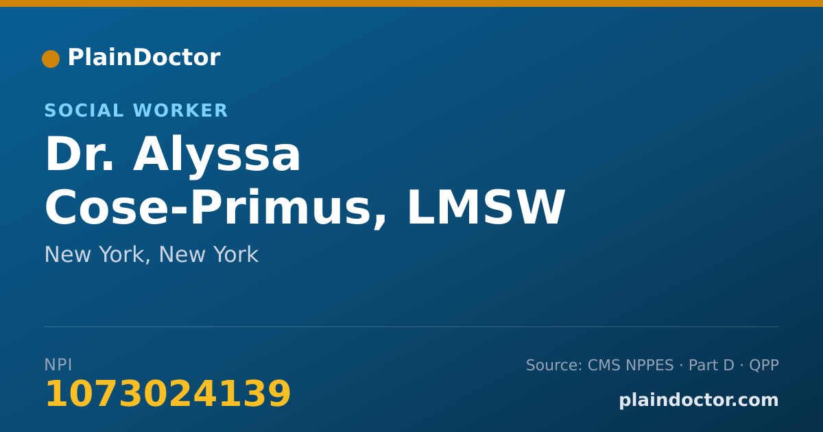 Shareable card for Alyssa Cose-Primus, LMSW - Social Worker, New York, NY