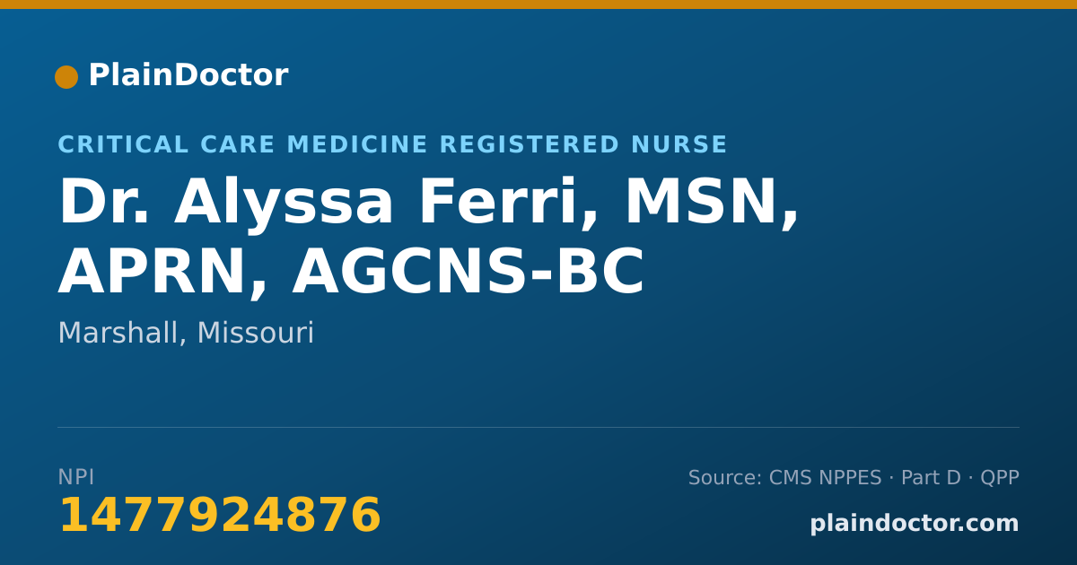 Shareable card for Alyssa Ferri, MSN, APRN, AGCNS-BC - Critical Care Medicine Registered Nurse, Marshall, MO