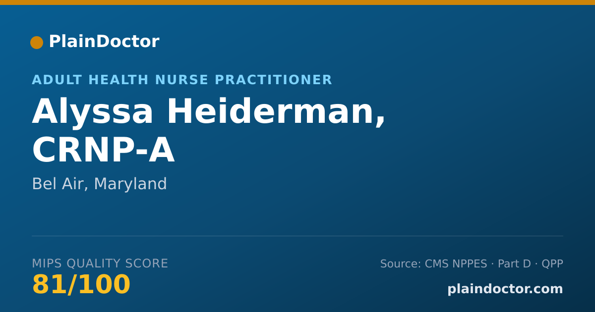 Shareable card for Alyssa Heiderman, CRNP-A - Adult Health Nurse Practitioner, Bel Air, MD