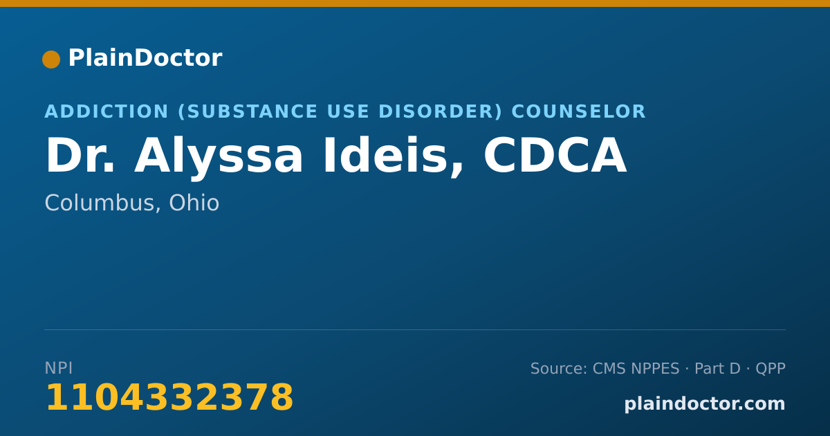 Shareable card for Alyssa Ideis, CDCA - Addiction (Substance Use Disorder) Counselor, Columbus, OH