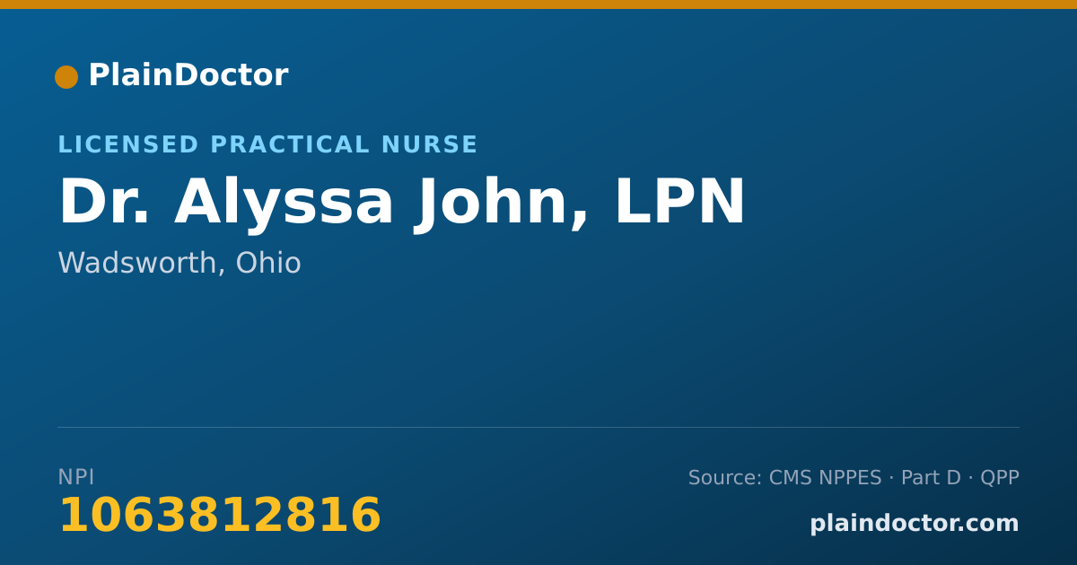 Shareable card for Alyssa John, LPN - Licensed Practical Nurse, Wadsworth, OH