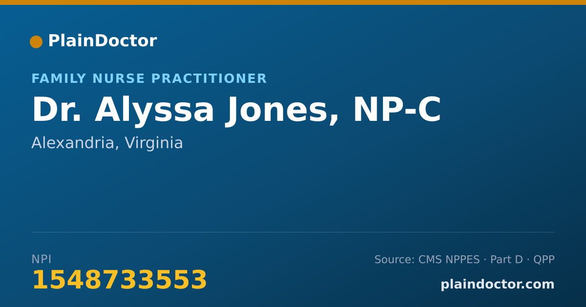 Shareable card for Alyssa Jones, NP-C - Family Nurse Practitioner, Alexandria, VA
