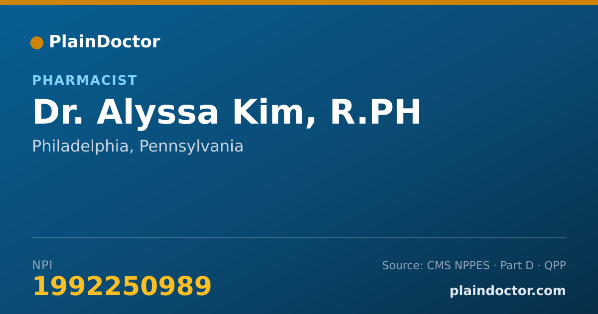 Shareable card for Alyssa Kim, R.PH - Pharmacist, Philadelphia, PA
