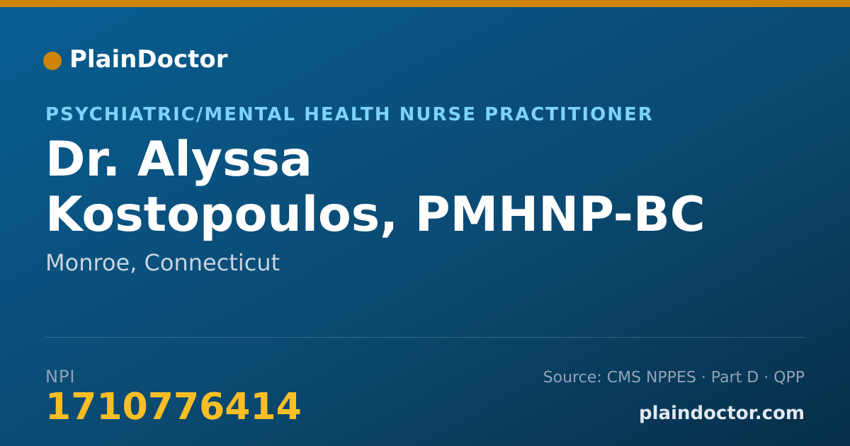 Shareable card for Alyssa Kostopoulos, PMHNP-BC - Psychiatric/Mental Health Nurse Practitioner, Monroe, CT