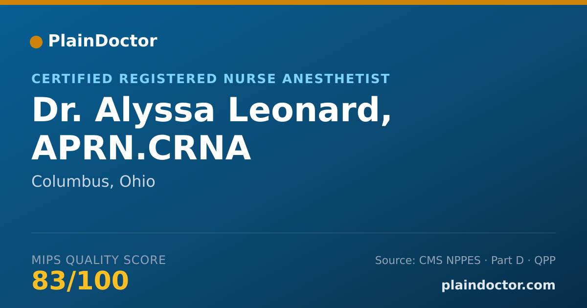 Shareable card for Alyssa Leonard, APRN.CRNA - Certified Registered Nurse Anesthetist, Columbus, OH