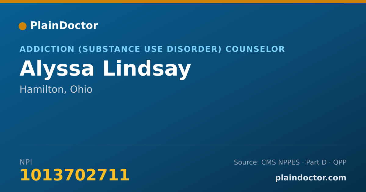 Shareable card for Alyssa Lindsay - Addiction (Substance Use Disorder) Counselor, Hamilton, OH